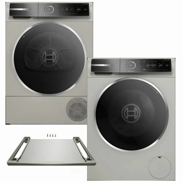Bosch 8-Series колонна стирка + сушка (серебро) Стиральная машина Bosch WGB256axme сушильная машина Bosch WQB245bxme Соединительный элемент для сушильных машин WTZ2751X