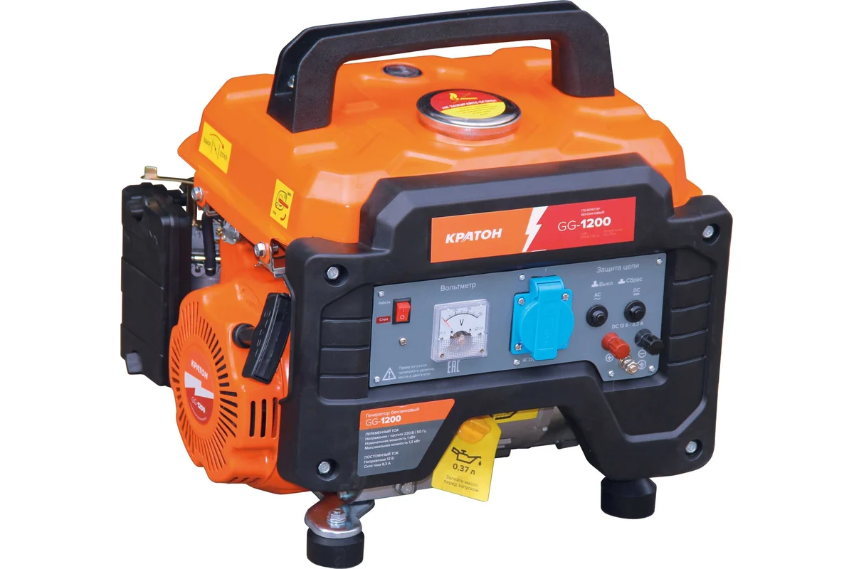 Бензиновый генератор КРАТОН GG-1200, 220/12 В, 1.2кВт